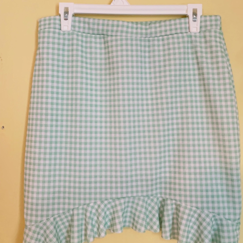 Green and White Gingham Skirt